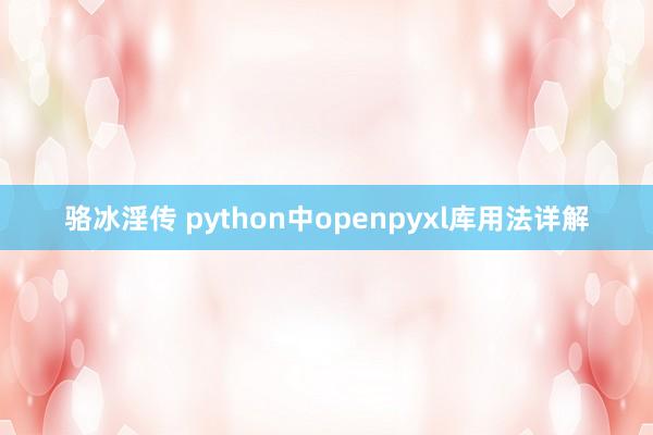 骆冰淫传 python中openpyxl库用法详解