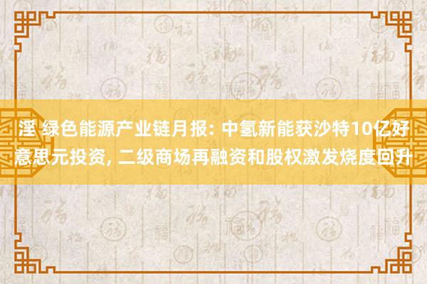 淫 绿色能源产业链月报: 中氢新能获沙特10亿好意思元投资, 二级商场再融资和股权激发烧度回升