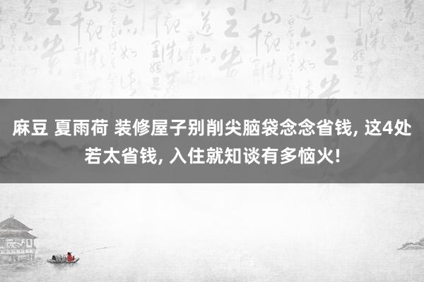 麻豆 夏雨荷 装修屋子别削尖脑袋念念省钱， 这4处若太省钱， 入住就知谈有多恼火!