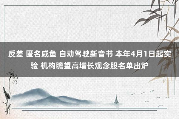 反差 匿名咸鱼 自动驾驶新音书 本年4月1日起实验 机构瞻望高增长观念股名单出炉