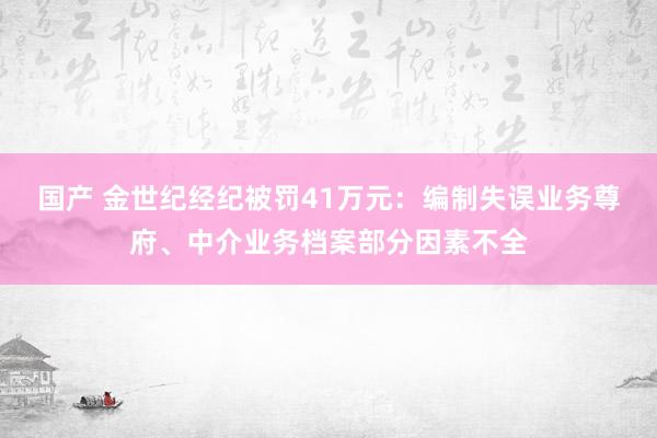 国产 金世纪经纪被罚41万元：编制失误业务尊府、中介业务档案部分因素不全